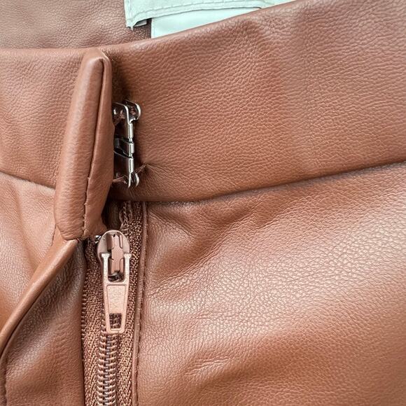 Jason Wu Vegan Leather Brown Straight Leg Pants w/ Front Slits Women's XS Brown - Picture 6 of 9